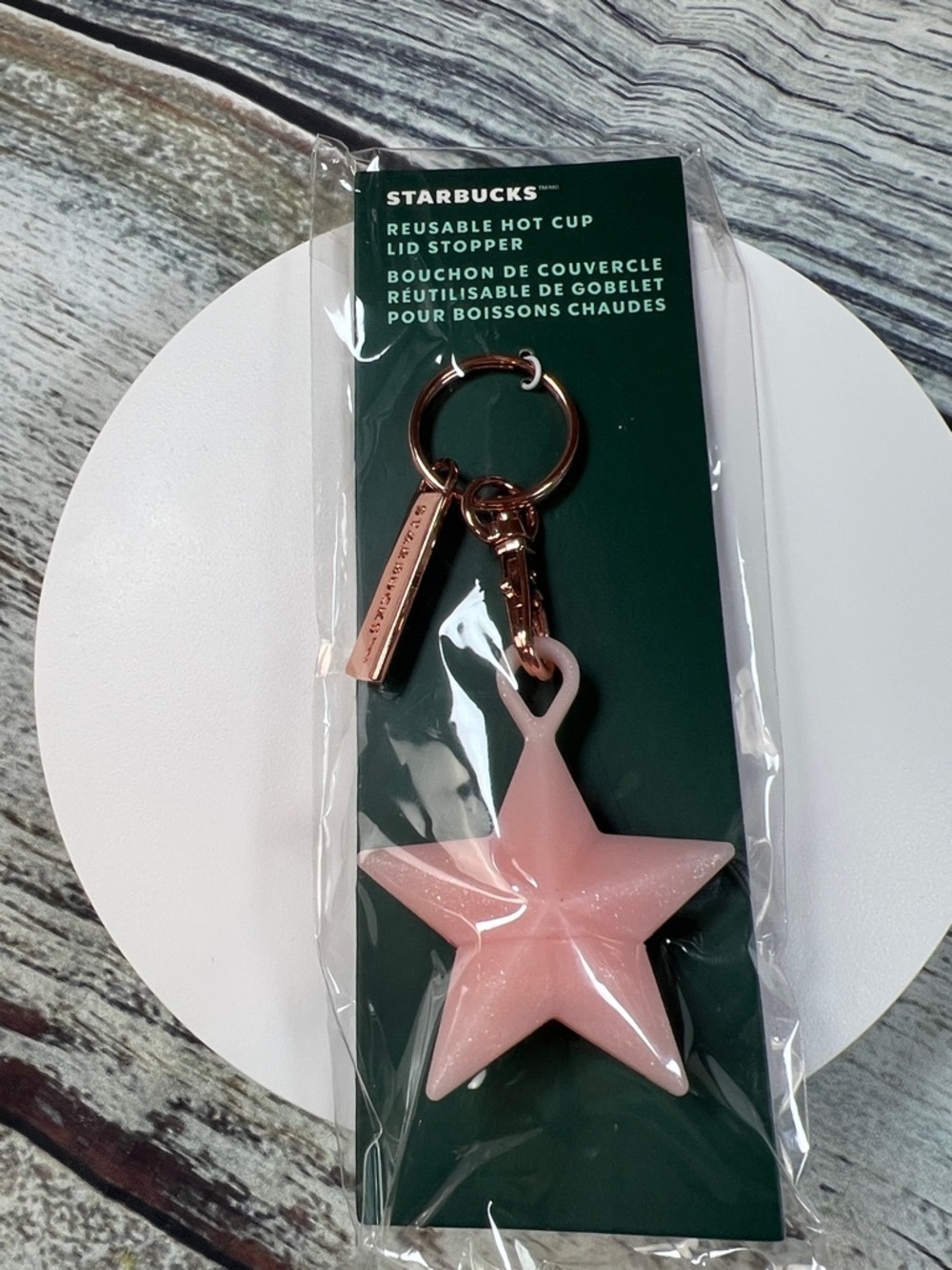 Starbucks Pink Star Keychain with Rose Gold Hardware